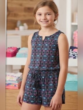 Justice Girls Boho Geo Print Sleeveless Tassel Romper